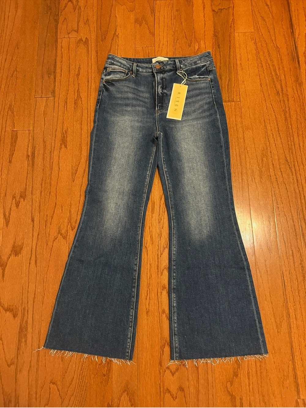 Risen High Rise Raw Hem Flare Jeans Size 13/31 - Picture 3 of 8